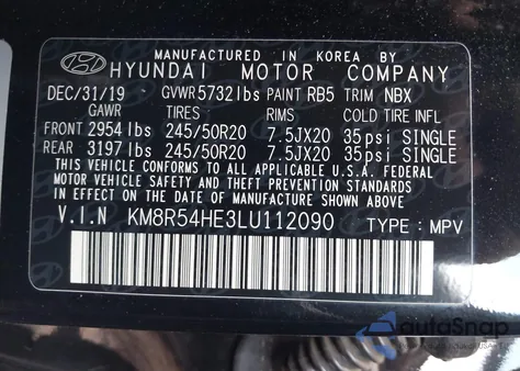 2020 Hyundai Palisade Limited z USA, uszkodzony, nr VIN KM8R54HE3LU112090